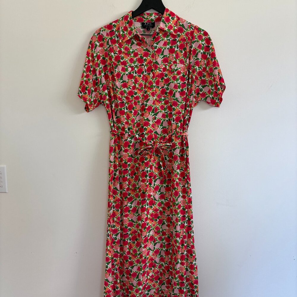 APC Floral Button Up Tie Front Midi Dress Size 36 or M Pre-Owned New Drew